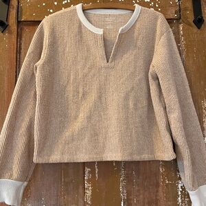 American Eagle Beige Ribbed Long Sleeve Top